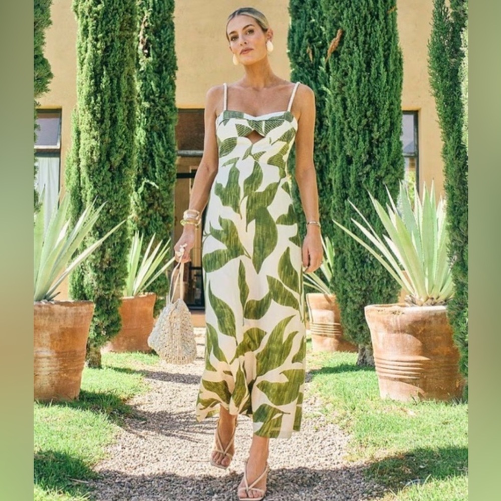 Antonio Melani M.G. Style Finley Linen Blend Sweetheart Neck Maxi Dress NWT $249